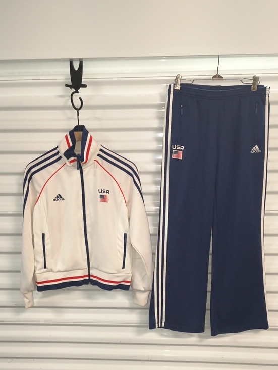 adidas Pants - Vtg Adidas Team USA Track Jacket Full Zip Striped Pocket Athletic White+ Joggers